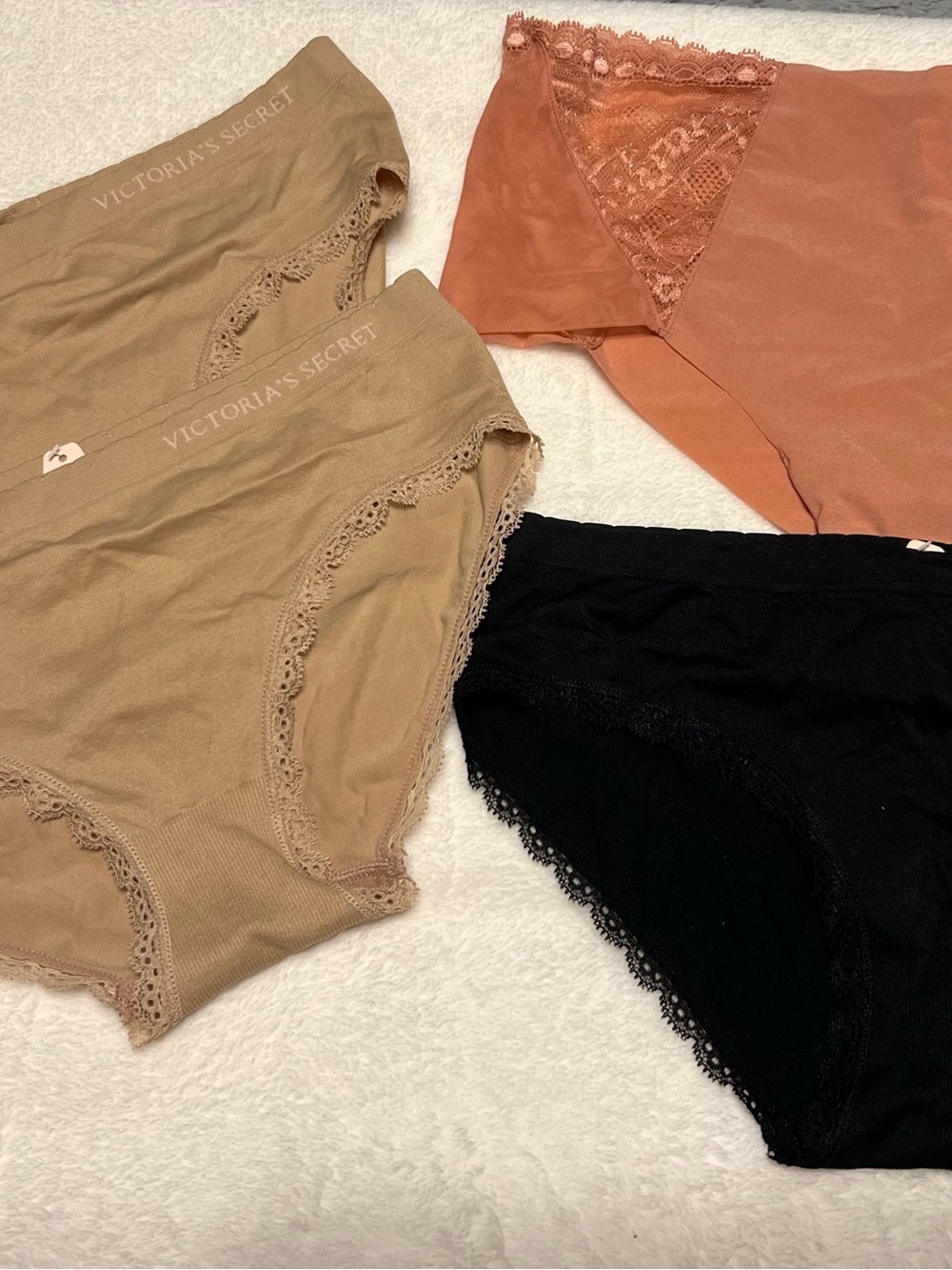 Victoria's Secret Cotton & Lace Bikini Panty Set - Black, Tan, Rust